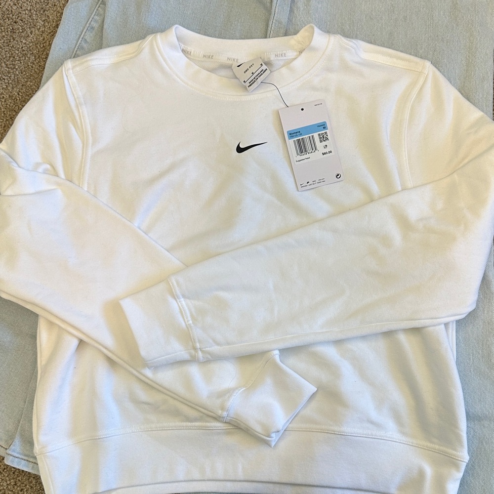 Nike White Crewneck Sweatshirt with Black Swoosh